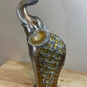 Decorative Jeweled Elephant Figurine Gold Silver Mosaic APROPOS 13”